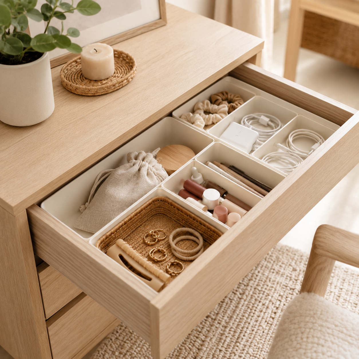 Drawer organizers for small household items