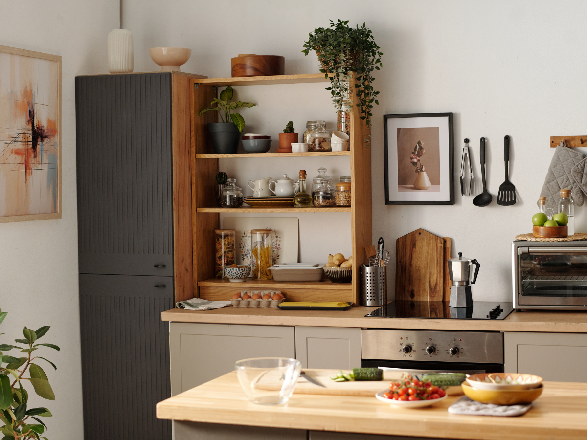 Martha Stewart air fryer oven in a small organized kitchen