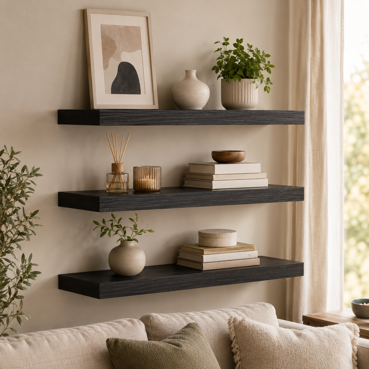 Floating wall shelf for apartment storage
