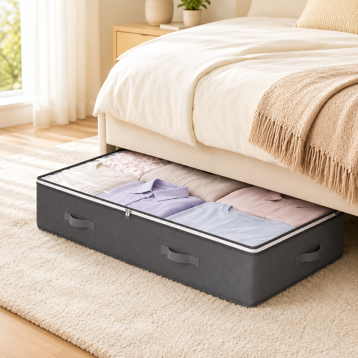 Low profile under bed storage containers