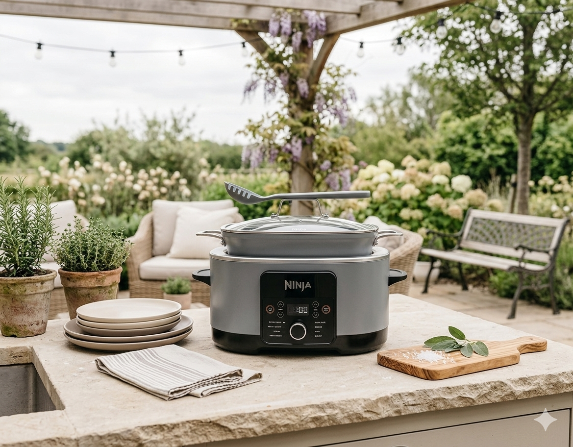 Ninja multicooker on a compact kitchen counter