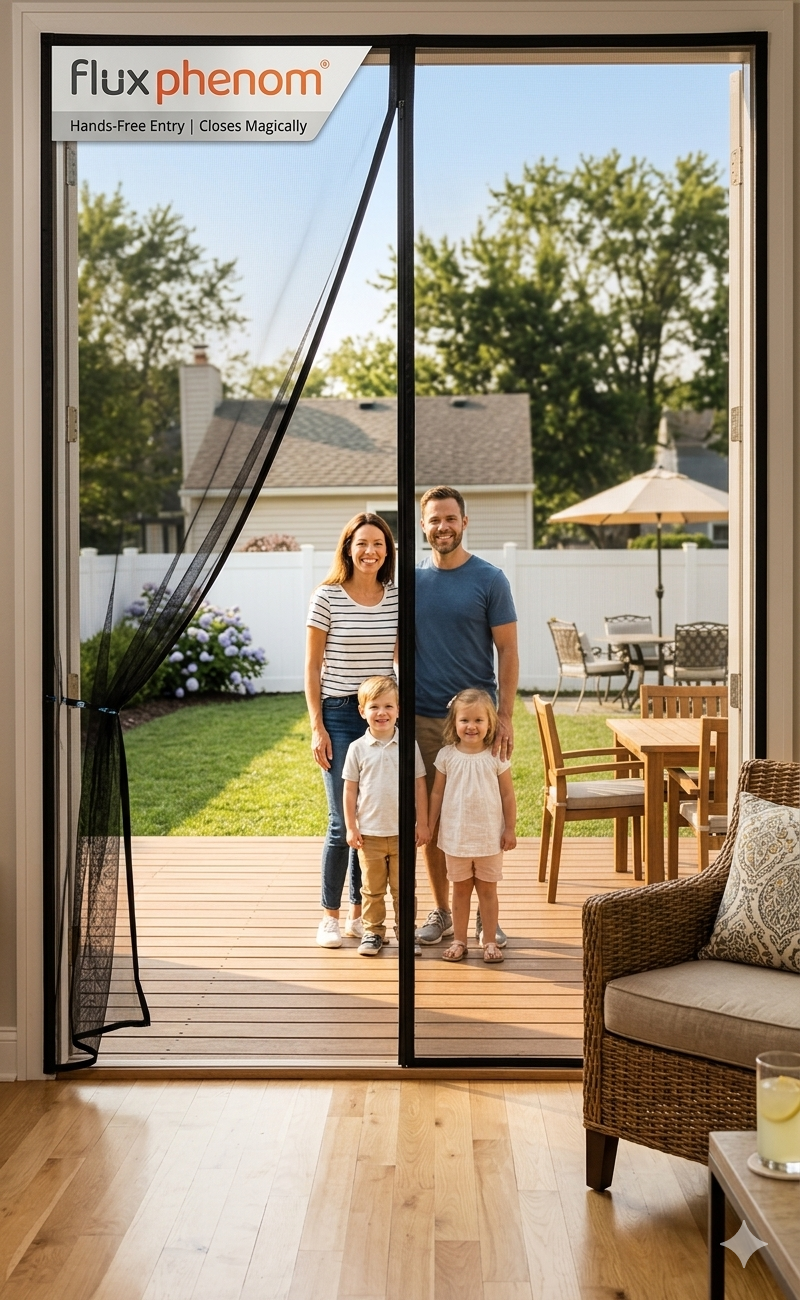 Magnetic mesh screen installed at an apartment patio door