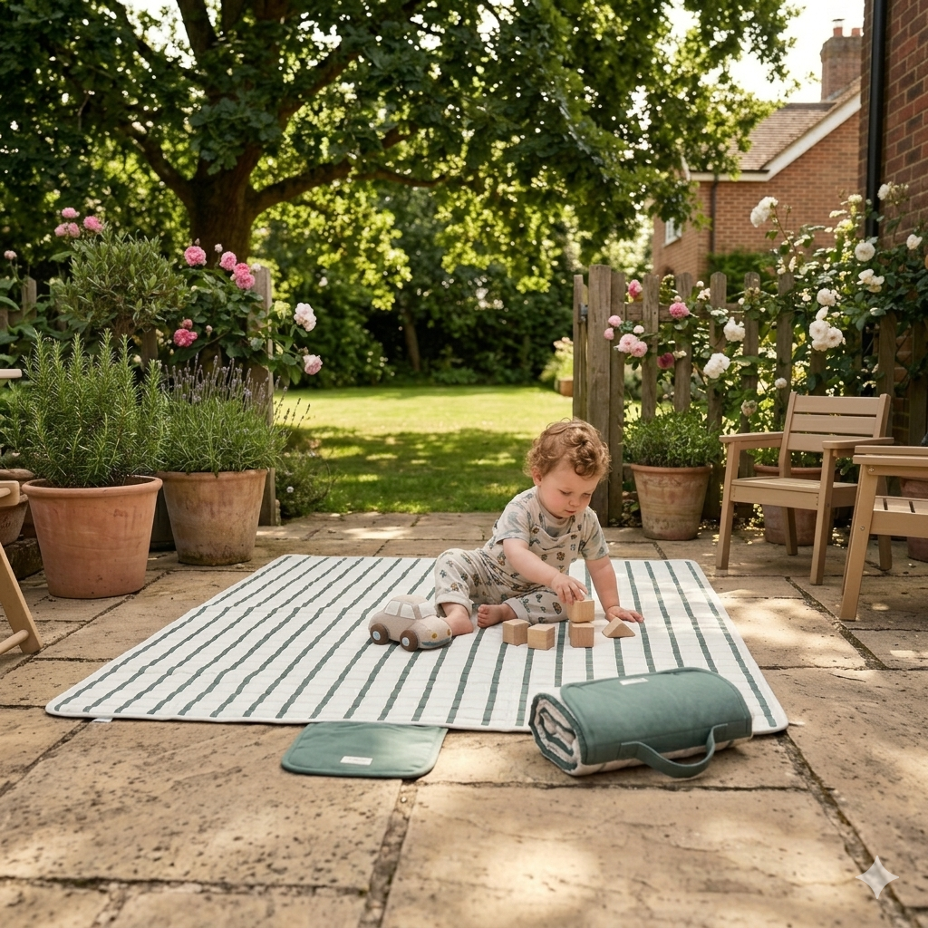 Pretty outdoor playmat for toddler patio play