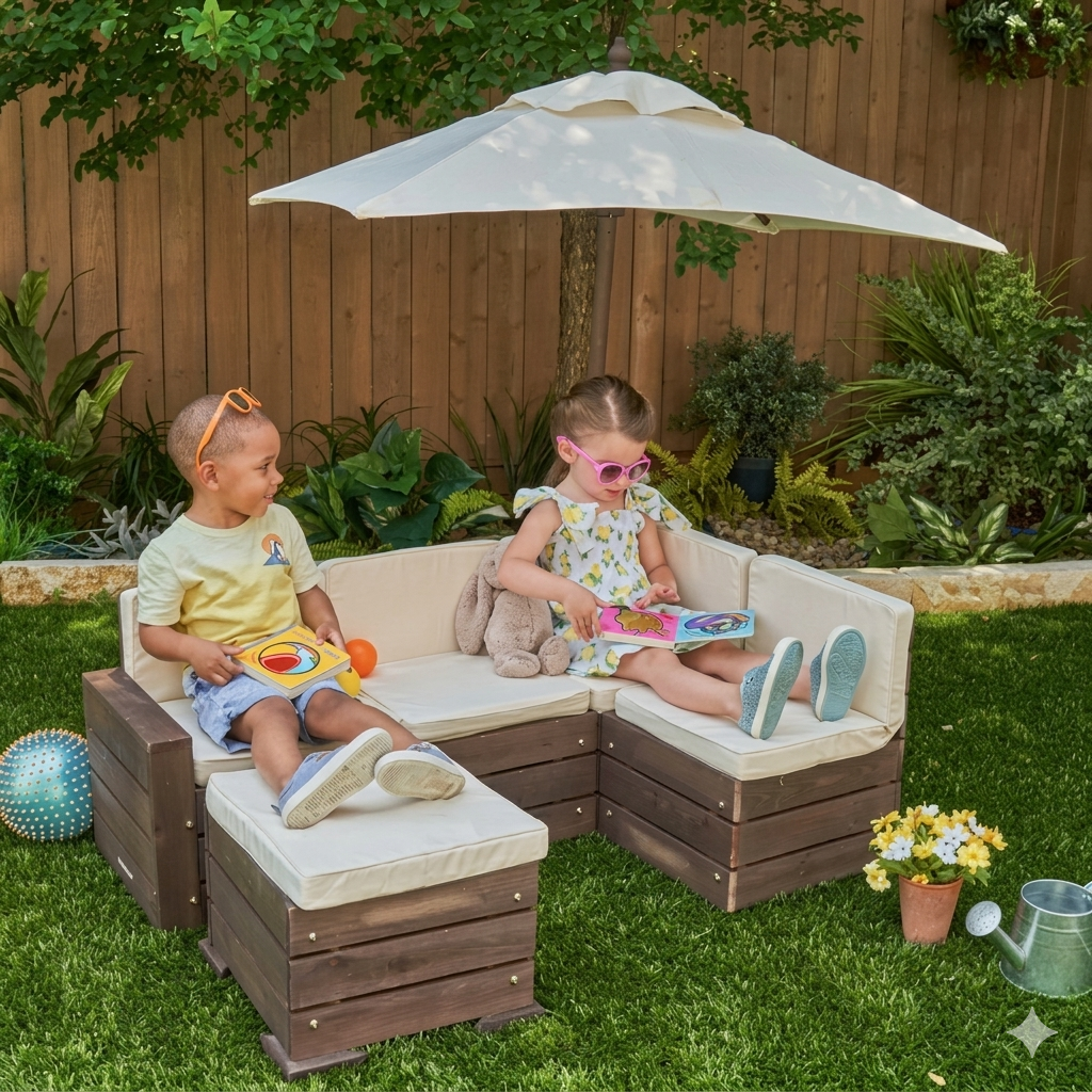 Kids outdoor sectional patio set with umbrella