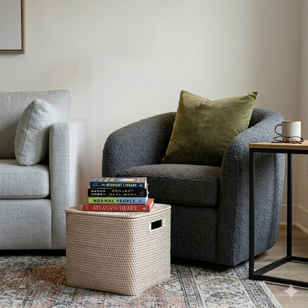 Simple affordable reading nook created with existing furniture