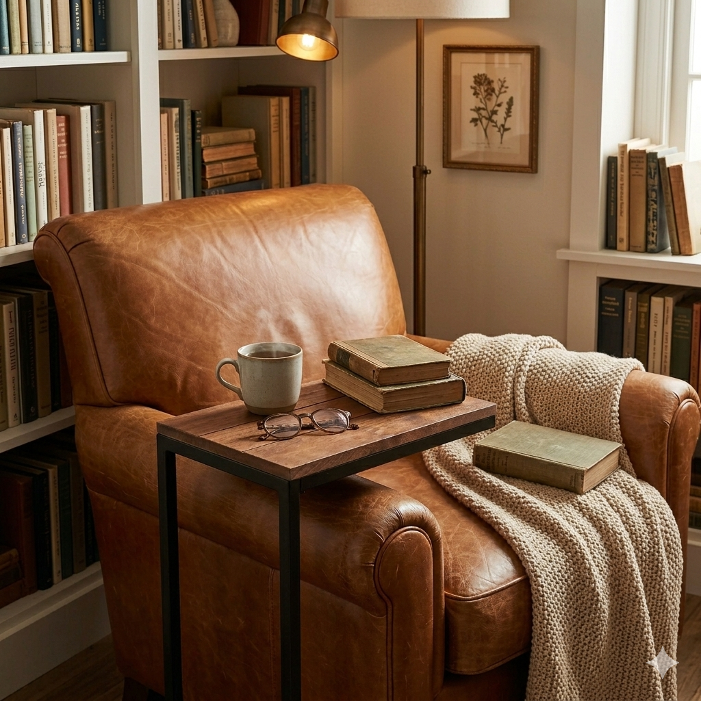 Small bedside reading nook with compact table