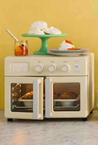 Martha Stewart French door air fryer oven styled on a kitchen counter