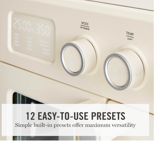 Close-up of the digital display and control knobs on the Martha Stewart air fryer oven