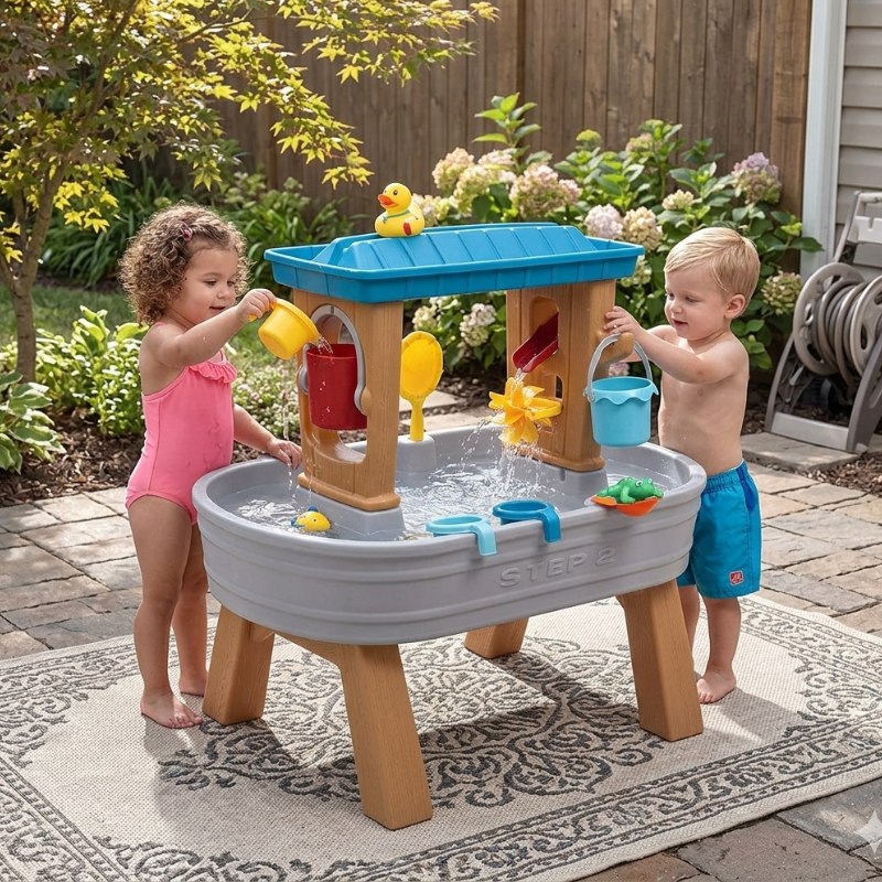 Toddler rain shower splash tub water table for patio play