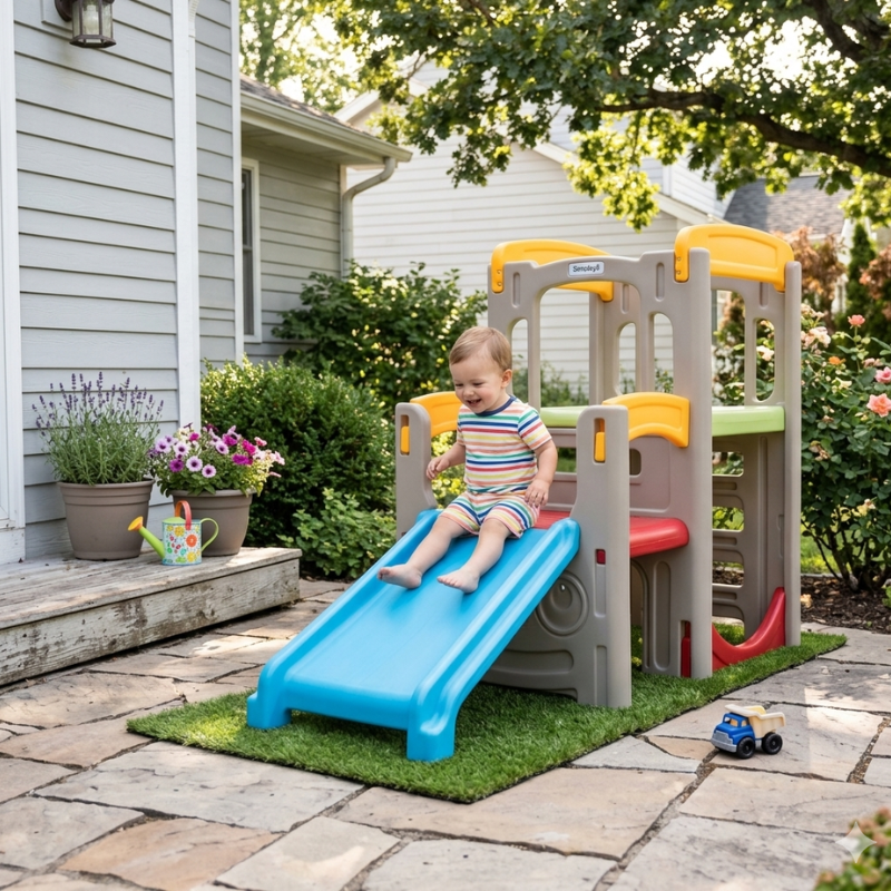 Toddler climber and slide outdoor playset for backyard or patio