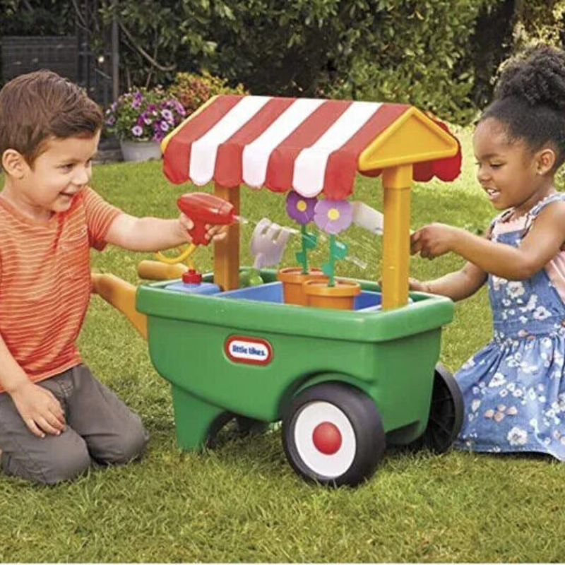 Little Garden Helper Cart and Wheelbarrow Set for toddler patio play