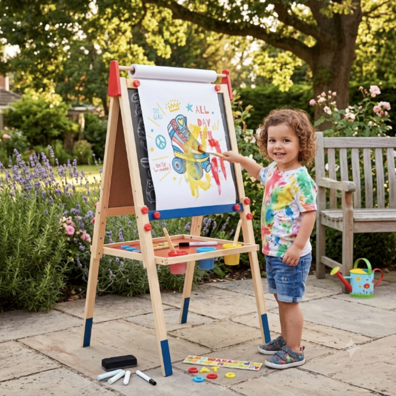 Outdoor art easel for toddler patio play