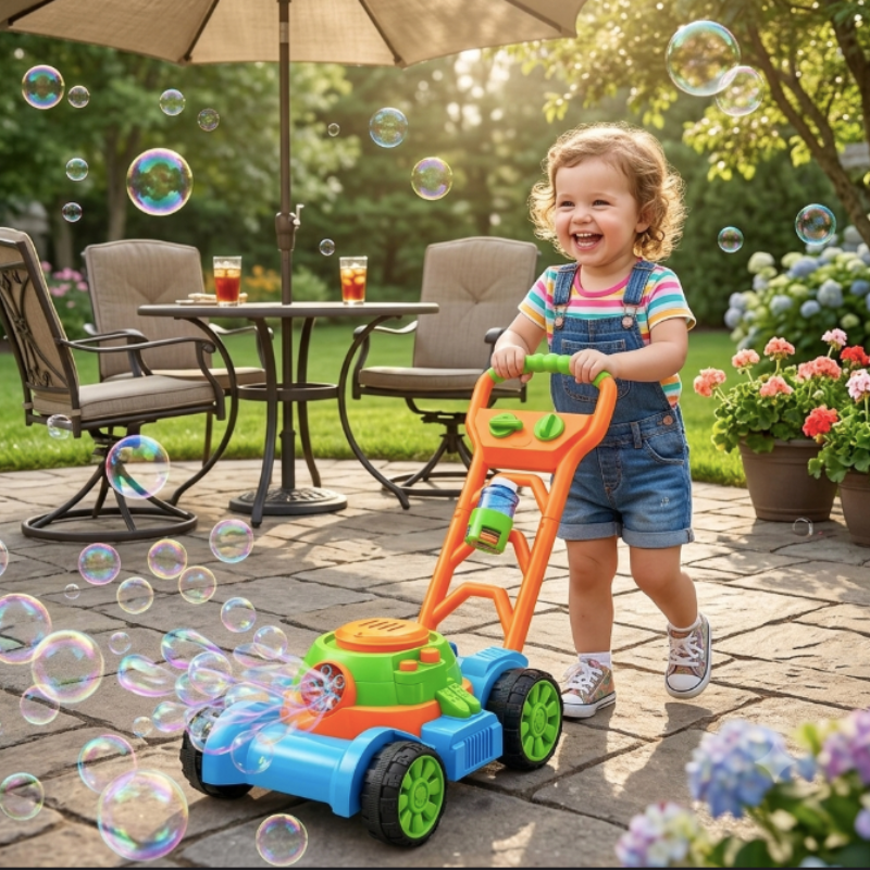 Bubble lawn mower for toddler outdoor patio play