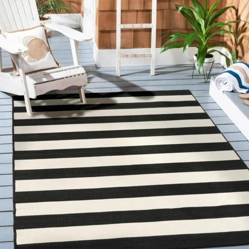 striped outdoor rug