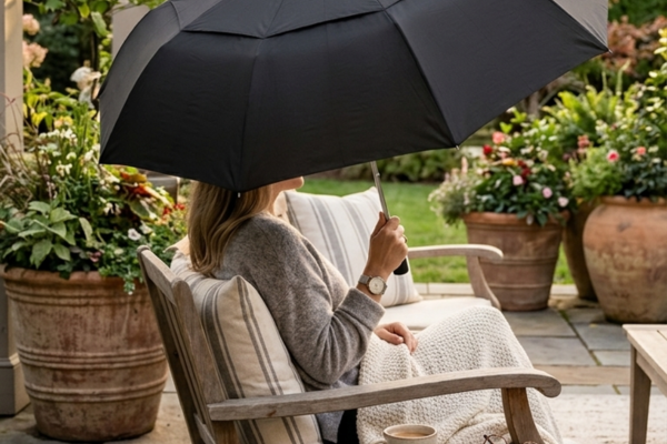 Clamp chair umbrella for shade on a small patio