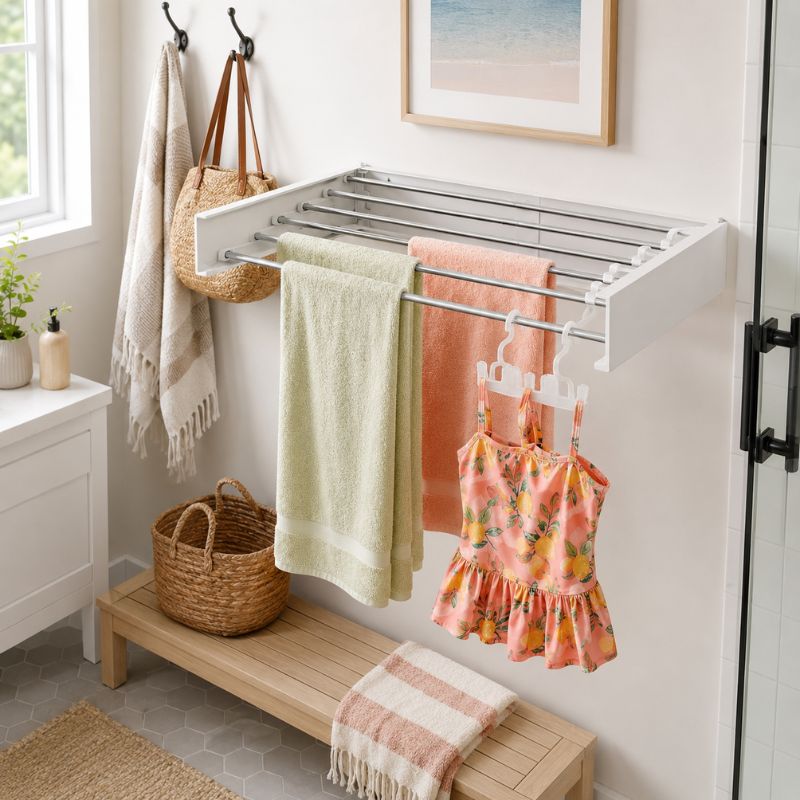 Compact folding drying rack in a small apartment