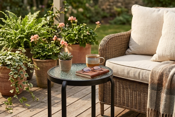 Small patio side table for drinks and outdoor decor